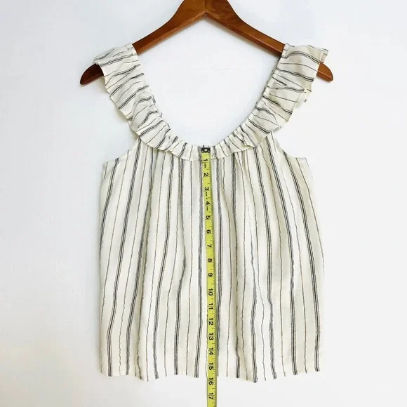 LOFT Sleeveless V Neck Top XS Petite Off White Blue Copper Stripes Lightweight - Picture 9 of 10